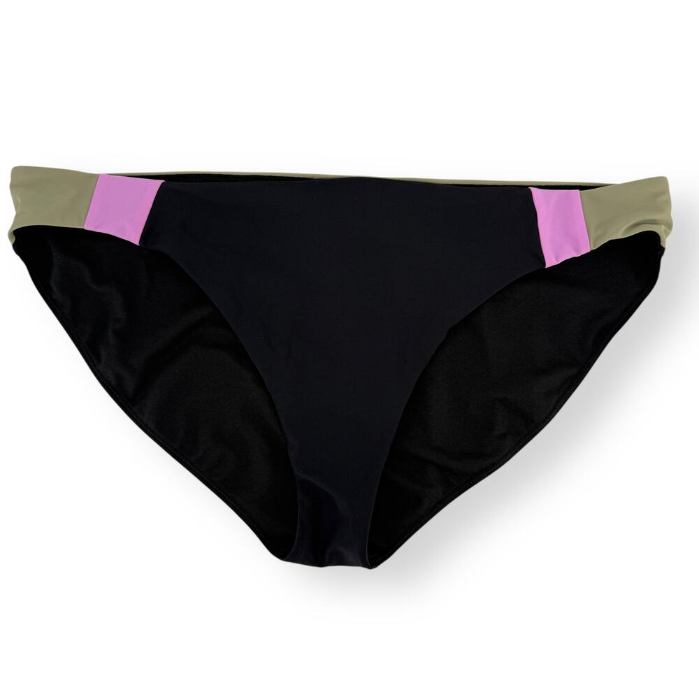 Prana Tulum UPF 50+ Colorblock Bikini Bottoms Sz XL Black Pink Swim Bathing Suit